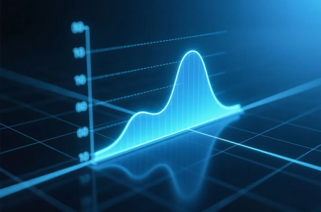 Abstract 3D coordinate axes with a smooth glowing bell curve graph representing data visualization